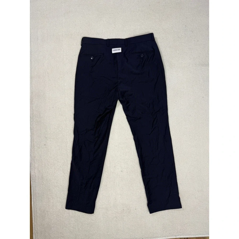 Calvin Klein Mens Navy Blue Wool Blend Stretch Dress Pants 33W‎ x 30L Flat Front